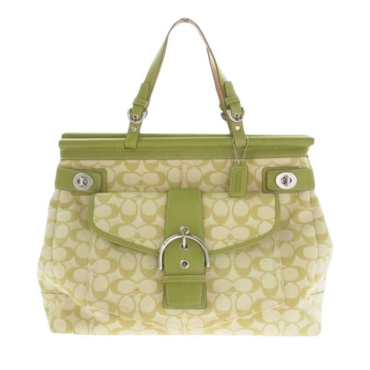 COACH コーチ A043-7030 シグネチャー ギャラリー トート  ハンド バッグ ライトグリーン系【中古】