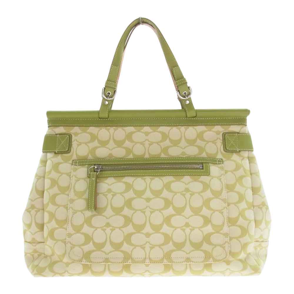 COACH コーチ A043-7030 シグネチャー ギャラリー トート  ハンド バッグ ライトグリーン系【中古】