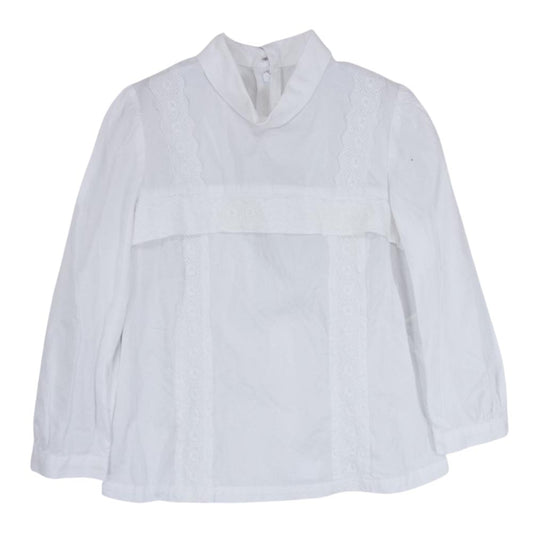 COMME des GARCONS コムデギャルソン AD2017 RA-B011 コムコム フラワー レース 切替 バックジップ ハイネック コットン ブラウス ホワイト系 S【中古】