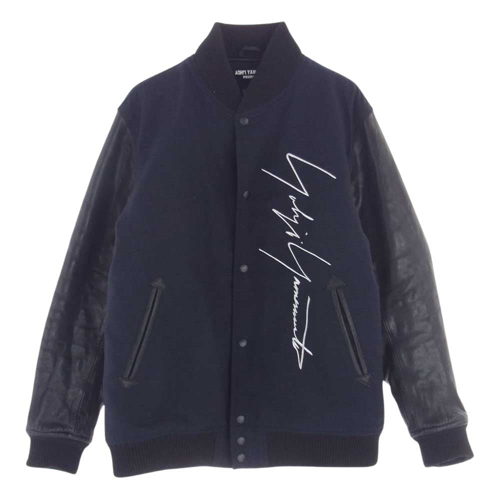 Yohji Yamamoto ヨウジヤマモト HV-Y30-811 × NEW ERA Stadium Jacket ニューエラ メルトン レザー スタジャン スタジアム ジャケット  ネイビー系 ブラック系 XL【中古】