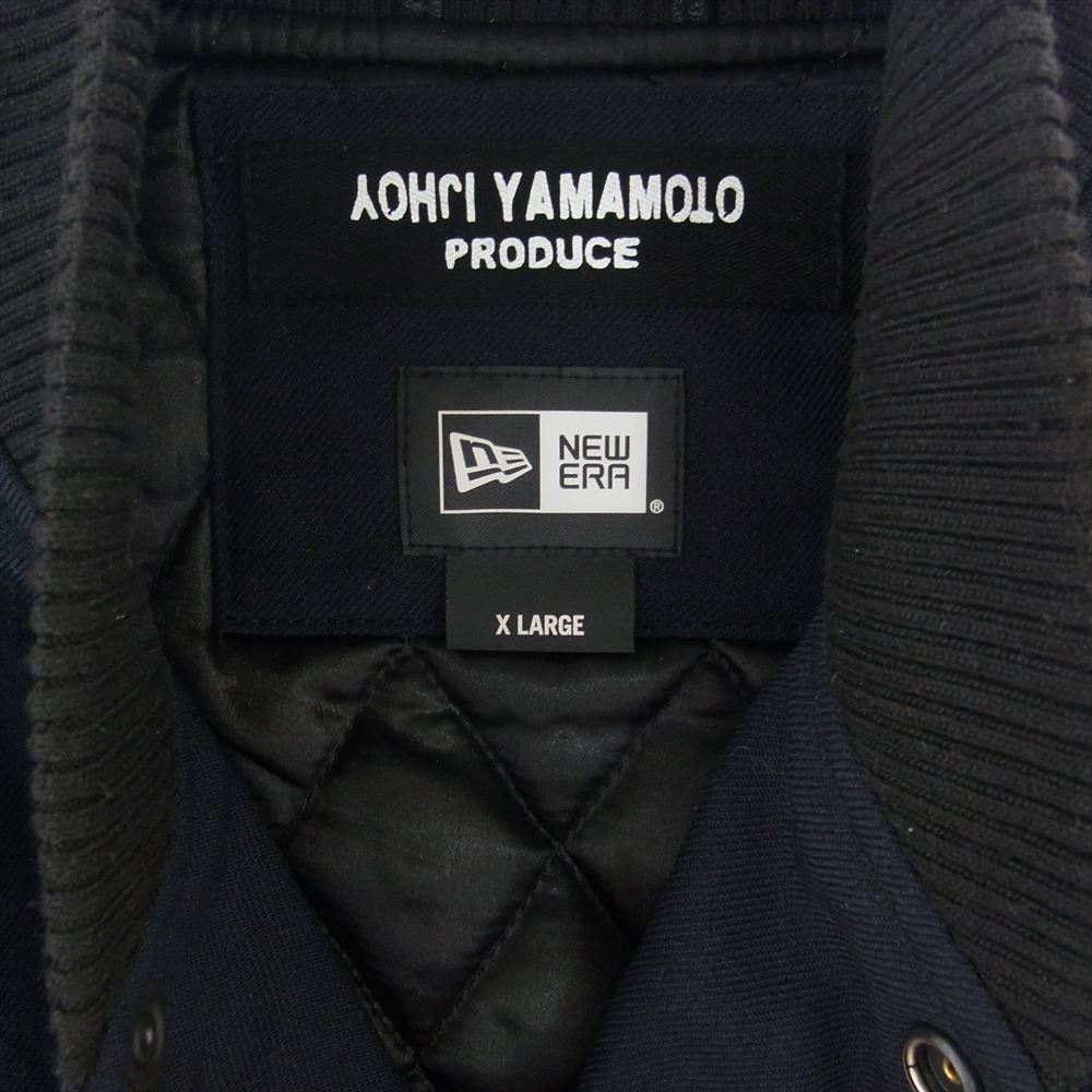 Yohji Yamamoto ヨウジヤマモト HV-Y30-811 × NEW ERA Stadium Jacket ニューエラ メルトン レザー スタジャン スタジアム ジャケット  ネイビー系 ブラック系 XL【中古】