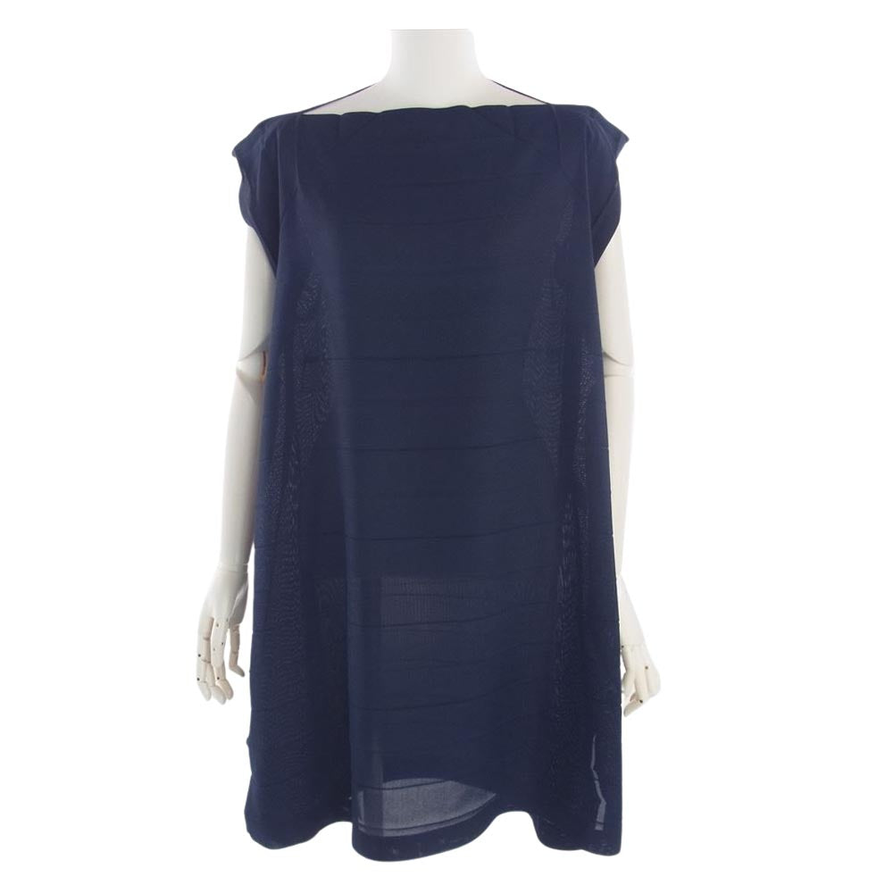 ISSEY MIYAKE イッセイミヤケ me ミー MI61FH442 横プリーツ メッシュ フレンチスリーブ カットソー ネイビー ネイビー系 サイズ表記無【中古】