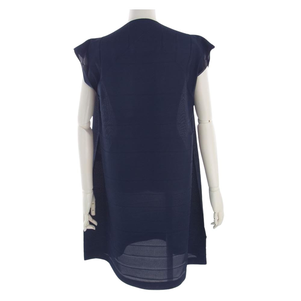 ISSEY MIYAKE イッセイミヤケ me ミー MI61FH442 横プリーツ メッシュ フレンチスリーブ カットソー ネイビー ネイビー系 サイズ表記無【中古】