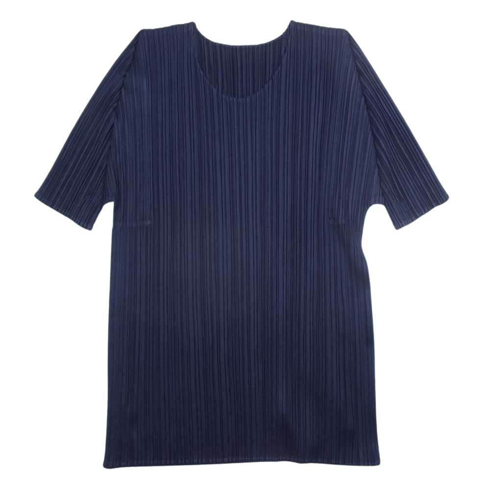 PLEATS PLEASE プリーツプリーズ イッセイミヤケ PP83-JK141 プリーツ加工 七分袖 クルーネック カットソー ネイビー系 3【中古】