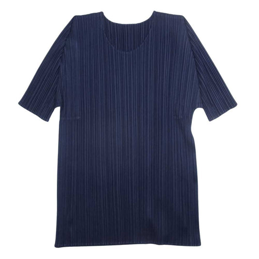 PLEATS PLEASE プリーツプリーズ イッセイミヤケ PP83-JK141 プリーツ加工 七分袖 クルーネック カットソー ネイビー系 3【中古】