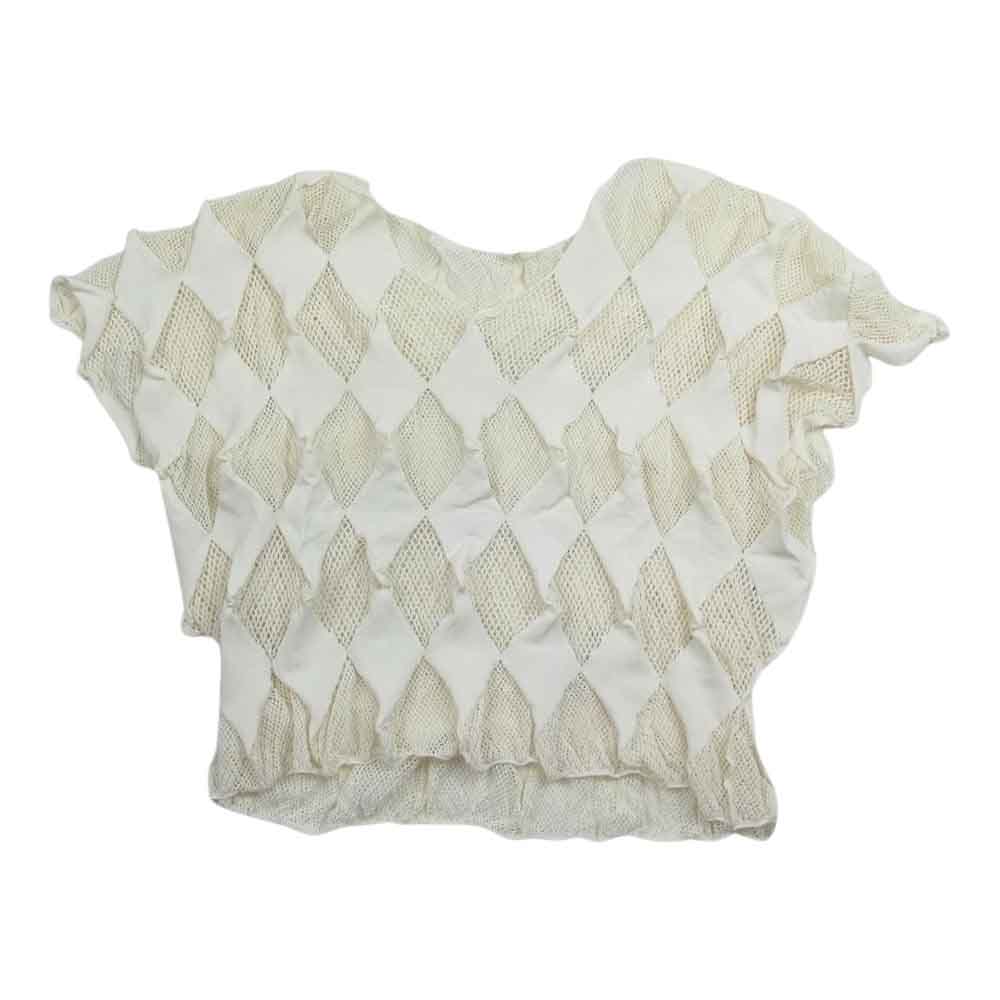 PLEATS PLEASE プリーツプリーズ イッセイミヤケ PP22LK943 ダイヤ メッシュ ラウンドネック フレンチスリーブ カットソー 半袖 オフホワイト系 3【中古】