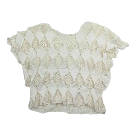 PLEATS PLEASE プリーツプリーズ イッセイミヤケ PP22LK943 ダイヤ メッシュ ラウンドネック フレンチスリーブ カットソー 半袖 オフホワイト系 3【中古】