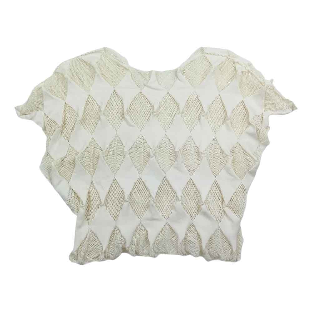 PLEATS PLEASE プリーツプリーズ イッセイミヤケ PP22LK943 ダイヤ メッシュ ラウンドネック フレンチスリーブ カットソー 半袖 オフホワイト系 3【中古】