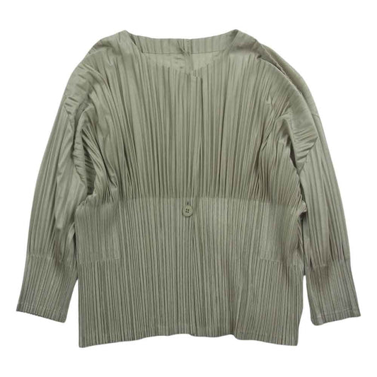 PLEATS PLEASE プリーツプリーズ イッセイミヤケ PP01-J0736 プリーツ加工 1B クロップド ドルマンスリーブ カーディガン カーキ系 3【中古】