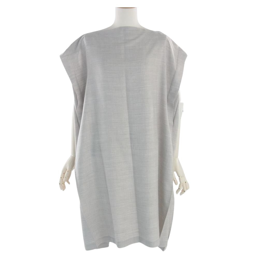 ISSEY MIYAKE イッセイミヤケ me ミー MI91FH662 フレンチスリーブ ロング ワンピース オフホワイト　 グレー系【美品】【中古】