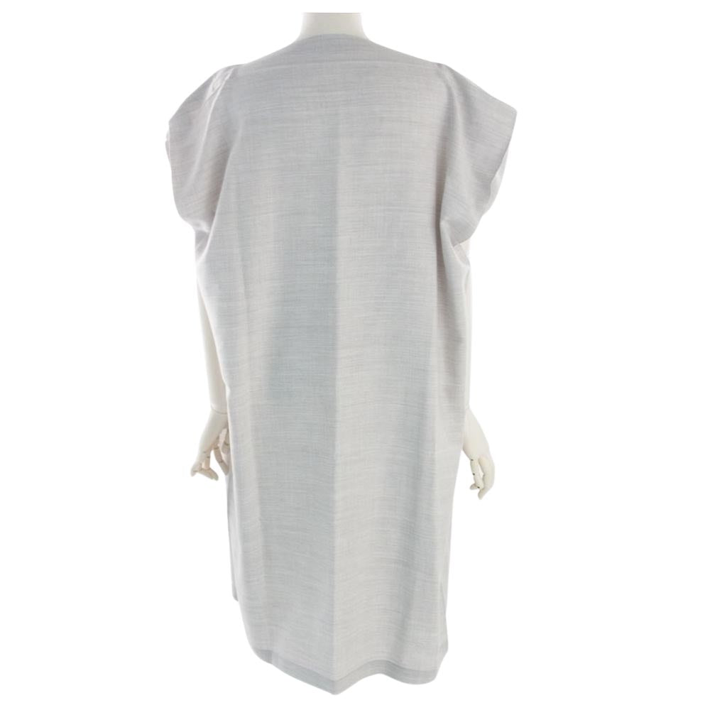 ISSEY MIYAKE イッセイミヤケ me ミー MI91FH662 フレンチスリーブ ロング ワンピース オフホワイト　 グレー系【美品】【中古】