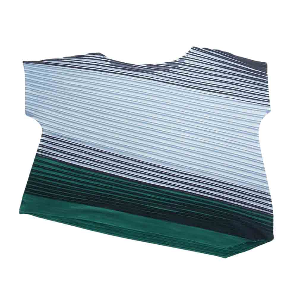 PLEATS PLEASE プリーツプリーズ イッセイミヤケ PP71-JH755 プリーツ加工 アシンメトリー フレンチスリーブ カットソー   グリーン系 3【中古】