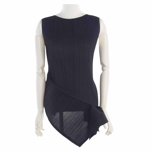 PLEATS PLEASE プリーツプリーズ イッセイミヤケ PP71-JT602 プリーツ加工 変形裾 ノースリーブ カットソー ブラック ブラック系 3【中古】