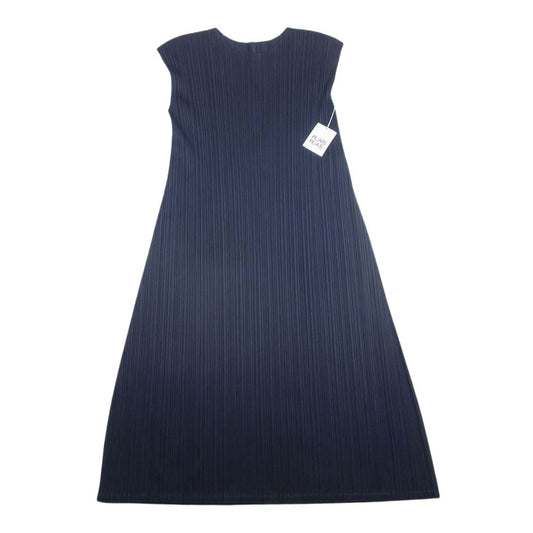 PLEATS PLEASE プリーツプリーズ イッセイミヤケ PP73-JH186 プリーツ加工 フレンチスリーブ ロング ワンピース ネイビー系 2【中古】