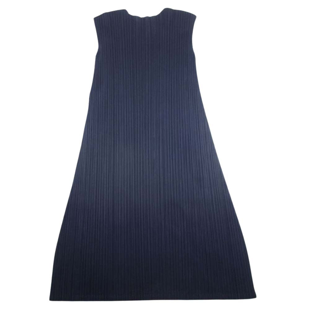 PLEATS PLEASE プリーツプリーズ イッセイミヤケ PP73-JH186 プリーツ加工 フレンチスリーブ ロング ワンピース ネイビー系 2【中古】