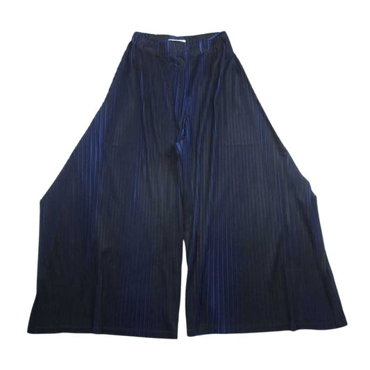 PLEATS PLEASE プリーツプリーズ イッセイミヤケ PP83-JF542 プリーツ加工 変形 ワイド クロップド パンツ ブラック系 ブルー系 1【美品】【中古】