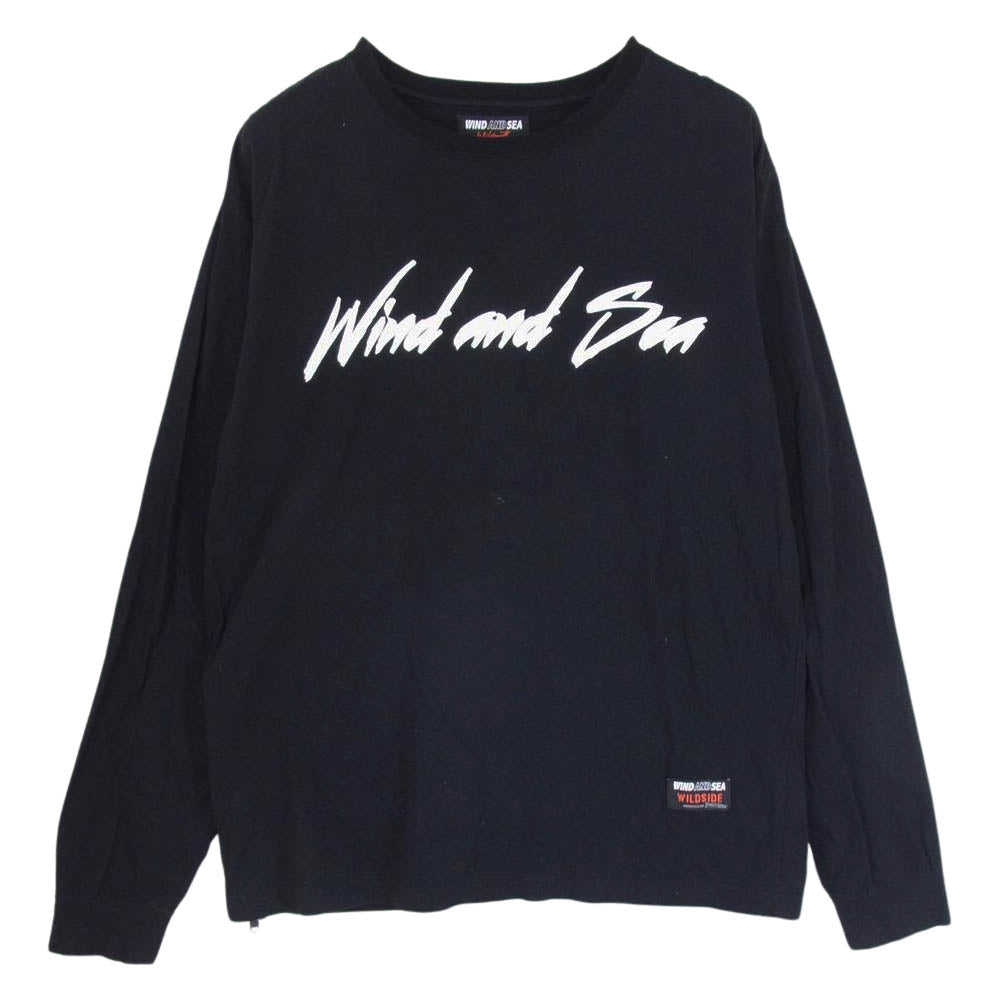 Yohji Yamamoto ヨウジヤマモト 22SS WILDSIDE ワイルドサイド × WIND AND SEA ウィンダンシー Logo Long Sleeve T-shirt ロゴ プリント スリッド ジップ 長袖 Tシャツ ブラック系 2【中古】