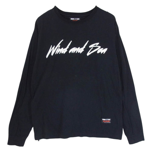 Yohji Yamamoto ヨウジヤマモト 22SS WILDSIDE ワイルドサイド × WIND AND SEA ウィンダンシー Logo Long Sleeve T-shirt ロゴ プリント スリッド ジップ 長袖 Tシャツ ブラック系 2【中古】