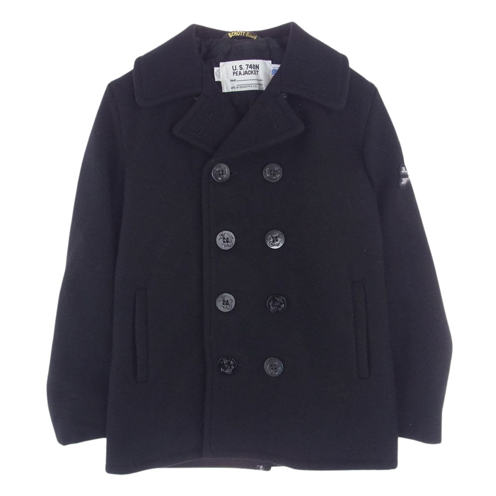 mastermind JAPAN マスターマインドジャパン 7257 × Schott ショット スカルワッペン Pコート ピーコート ブラック系 36【美品】【中古】