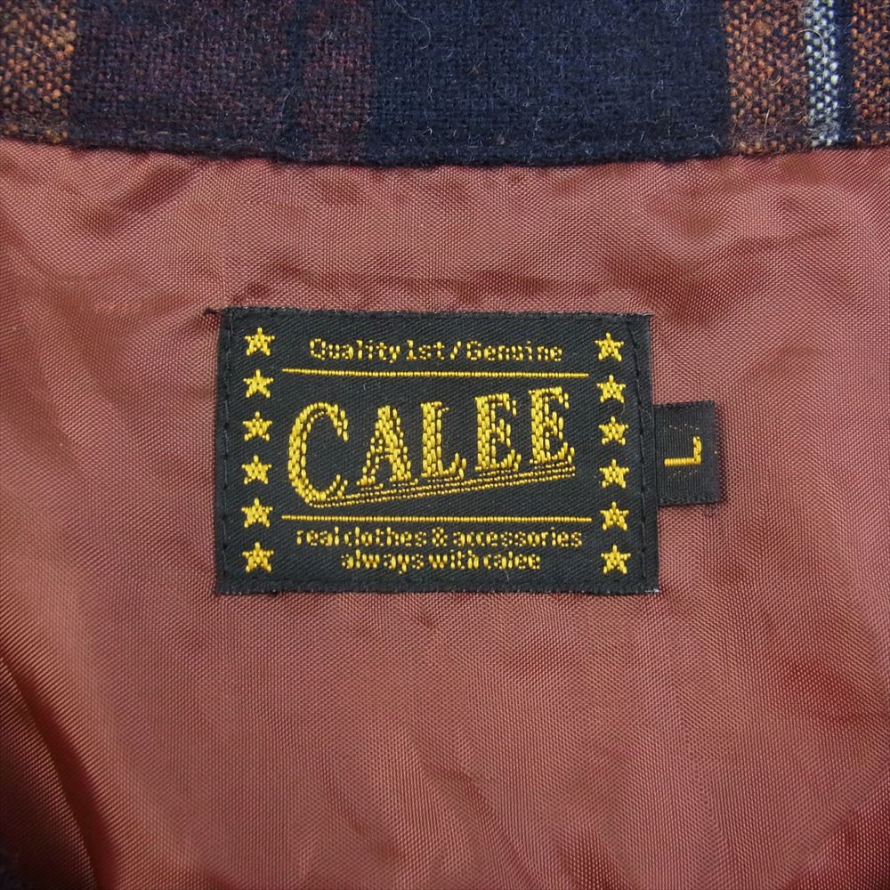 CALEE キャリー ロゴ 刺繍 オープンカラー ウール チェック シャツ 長袖　 オレンジ系 L【中古】