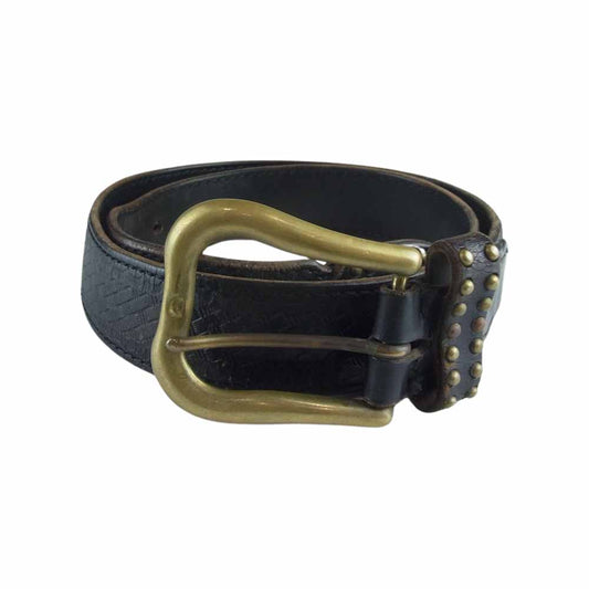 CALEE キャリー EMBOSSING LEATHER SWORD BELT バスケットウィーブ スタッズ レザー ベルト  ブラック系【中古】