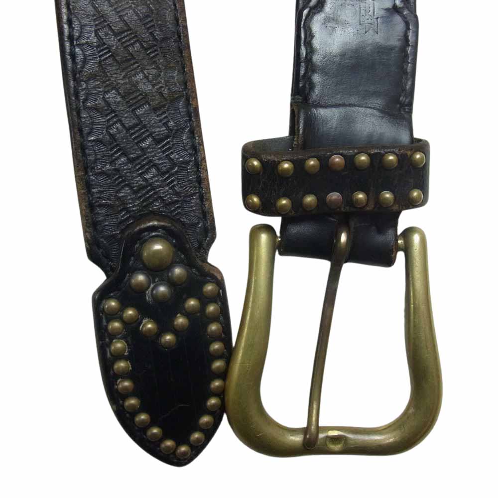 CALEE キャリー EMBOSSING LEATHER SWORD BELT バスケットウィーブ スタッズ レザー ベルト  ブラック系【中古】