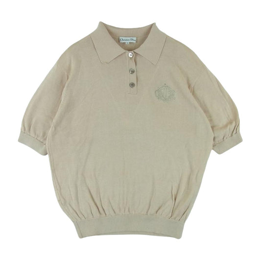 Christian Dior クリスチャンディオール KW3V13051 襟付き 刺繍 半袖 シャツ ニット コットン ベージュ系 ピンクベージュ系 M【中古】