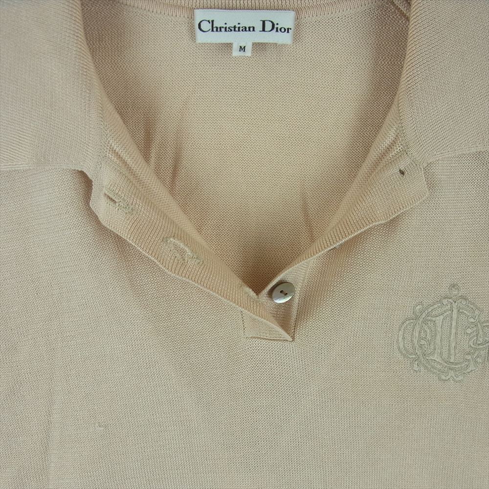 Christian Dior クリスチャンディオール KW3V13051 襟付き 刺繍 半袖 シャツ ニット コットン ベージュ系 ピンクベージュ系 M【中古】