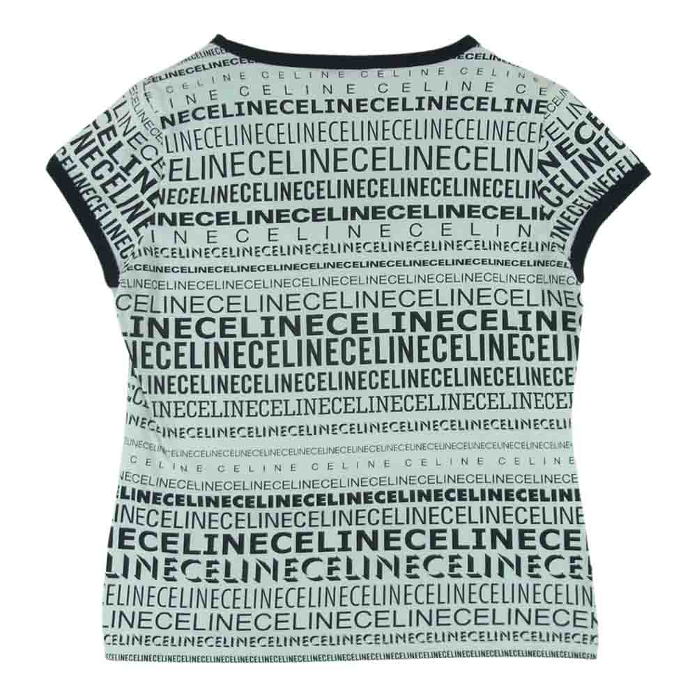 CELINE セリーヌ ロゴ 総柄 プリント Tシャツ コットン フランス製 ホワイト系 ブラック系 L【中古】