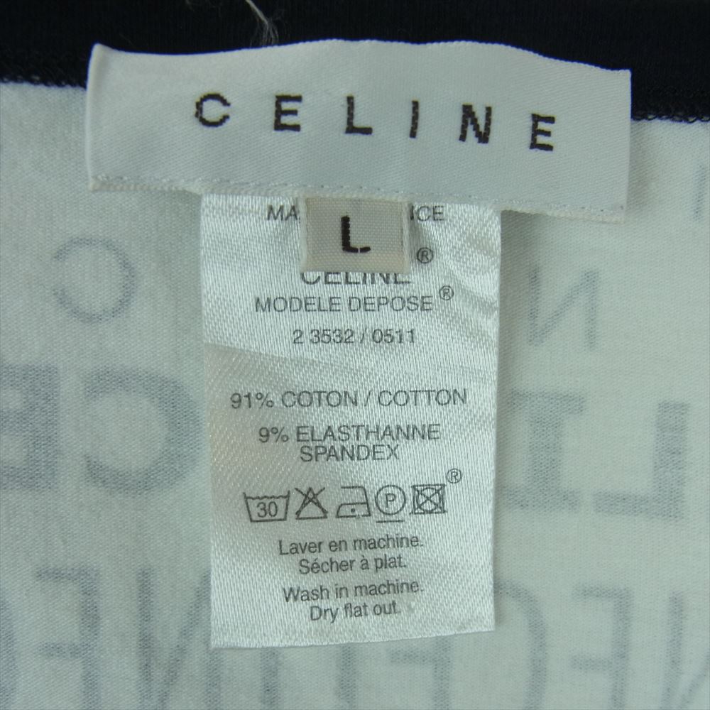 CELINE セリーヌ ロゴ 総柄 プリント Tシャツ コットン フランス製 ホワイト系 ブラック系 L【中古】