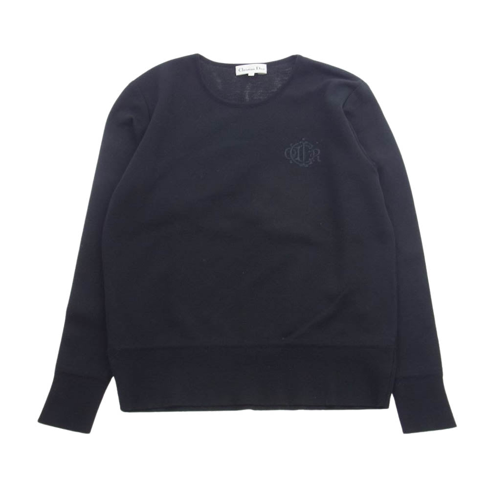 Christian Dior クリスチャンディオール コットン 刺繍 ニット タイト スカート セットアップ ブラック  ブラック系 L【中古】