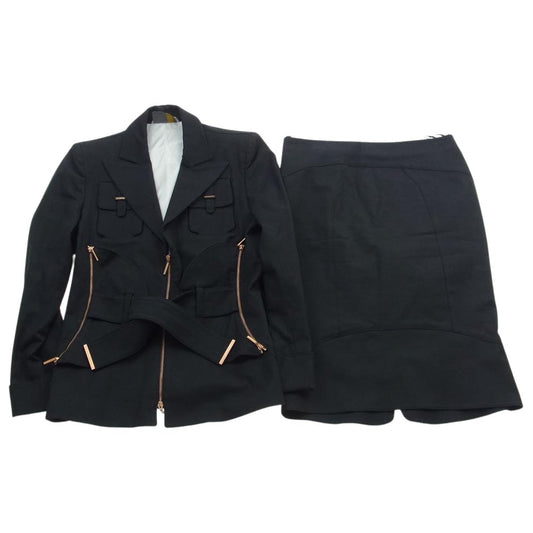 FENDI フェンディ ジップ ジャケット タイトスカート セットアップ ブラック系 上44 下42【中古】