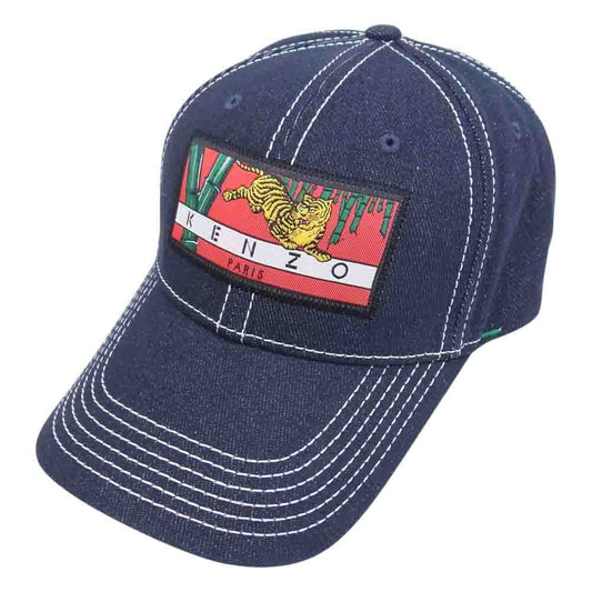 KENZO ケンゾー PARIS ベルト バック タイガー パッチ デニム キャップ インディゴブルー系【中古】