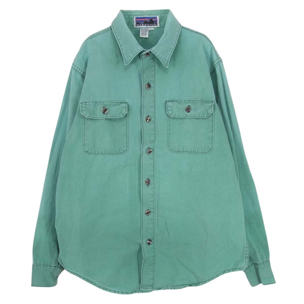 patagonia パタゴニア 80s ヴィンテージ 初期 デカタグ キャンバスコットン 長袖 シャツ グリーン系 L【中古】