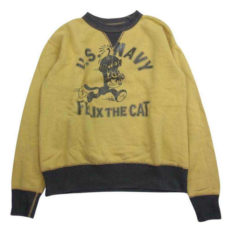 TOY'S McCOY トイズマッコイ U.S.NAVY FELIX THE CAT フェリックス 両V2トーン 針抜きリブ スウェット  イエロー系 M【中古】