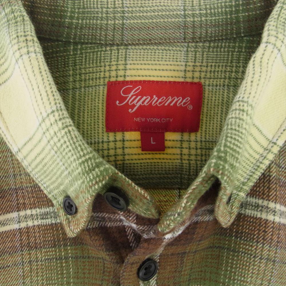 Supreme シュプリーム 23SS Shadow Plaid Flannel Shirt シャドウ プレイド フランネル チェック シャツ グリーン系 L【極上美品】【中古】