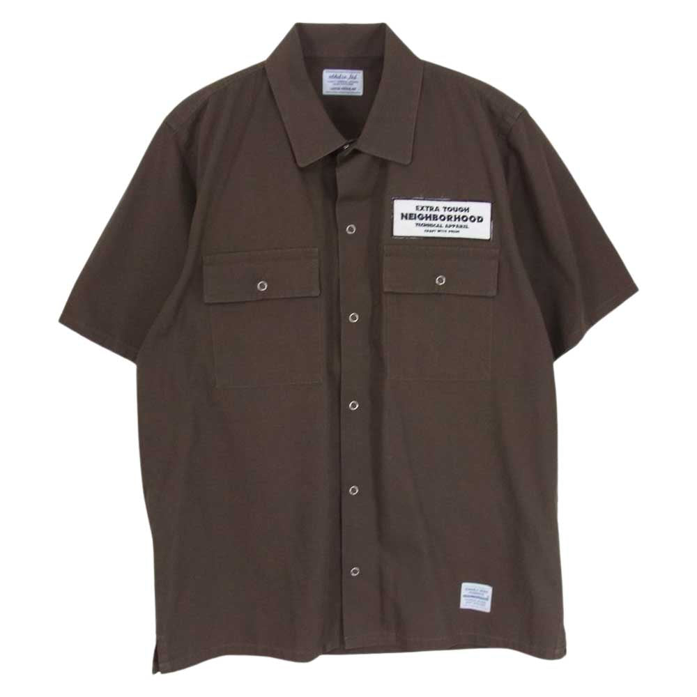 NEIGHBORHOOD ネイバーフッド 141TSNH-SHM04 CLASSCWORK EC-SHIRT.SS クラシックワーク 半袖 シャツ ロゴ ワッペン 刺繍 バックプリント ブラウン系 L【中古】