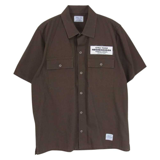 NEIGHBORHOOD ネイバーフッド 141TSNH-SHM04 CLASSCWORK EC-SHIRT.SS クラシックワーク 半袖 シャツ ロゴ ワッペン 刺繍 バックプリント ブラウン系 L【中古】