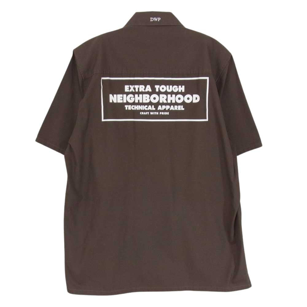 NEIGHBORHOOD ネイバーフッド 141TSNH-SHM04 CLASSCWORK EC-SHIRT.SS クラシックワーク 半袖 シャツ ロゴ ワッペン 刺繍 バックプリント ブラウン系 L【中古】