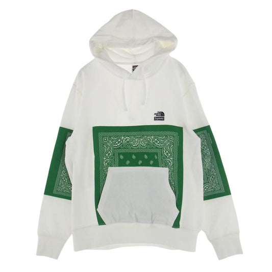 Supreme シュプリーム 22SS × The North Face ノースフェイス Bandana Hooded Sweatshirt バンダナ フーデッド スウェット シャツ プルオーバー パーカー ホワイト系 グリーン系 US　M　ASIA　L【中古】