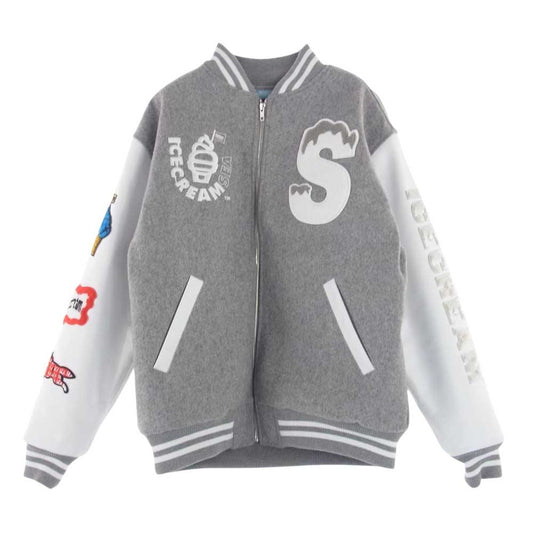WIND AND SEA ウィンダンシー ICJP215SX004 × ICECREAM アイスクリーム VARSITY JACKET バーシティ ジャケット スタジャン グレー系 ホワイト系 M【美品】【中古】