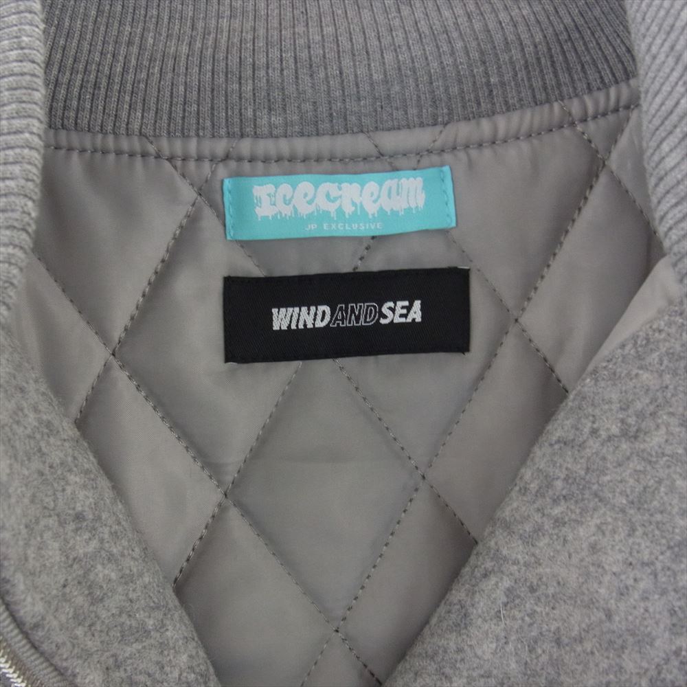 WIND AND SEA ウィンダンシー ICJP215SX004 × ICECREAM アイスクリーム VARSITY JACKET バーシティ ジャケット スタジャン グレー系 ホワイト系 M【美品】【中古】
