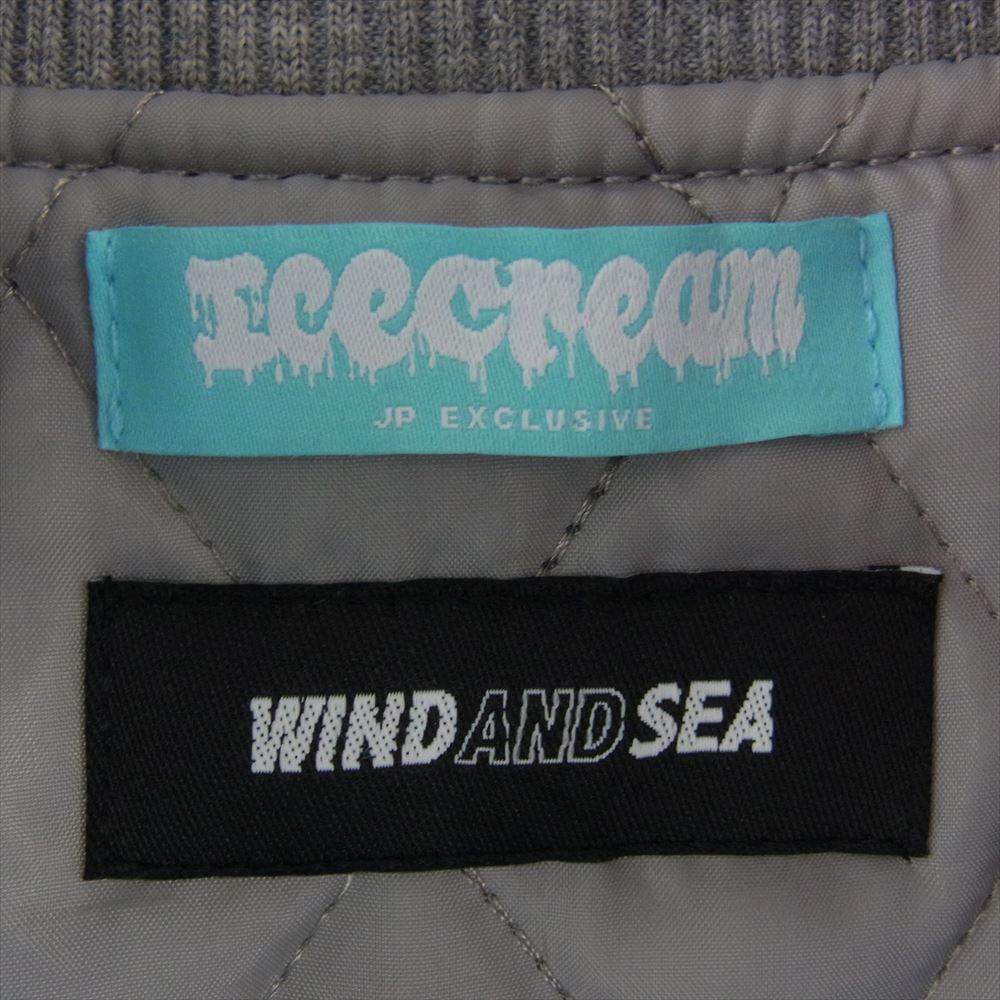 WIND AND SEA ウィンダンシー ICJP215SX004 × ICECREAM アイスクリーム VARSITY JACKET バーシティ ジャケット スタジャン グレー系 ホワイト系 M【美品】【中古】