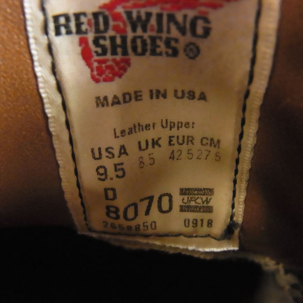 RED WING レッドウィング 8070  茶芯 SPORT OXFORD スポーツ オックスフォード ブラック クローンダイク ブーツ ブラック系 USA9.5/27.5cm【中古】