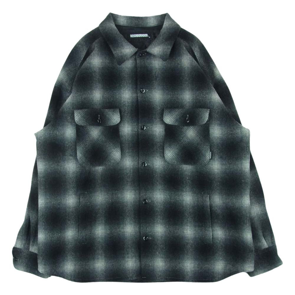NEIGHBORHOOD ネイバーフッド 20AW 202SINH-SHM02 FADE W-SHIRT LS ウール フランネル フェード 裏地キルティング チェック 中綿 長袖 シャツ ジャケット グレー系 ブラック系 XL【中古】