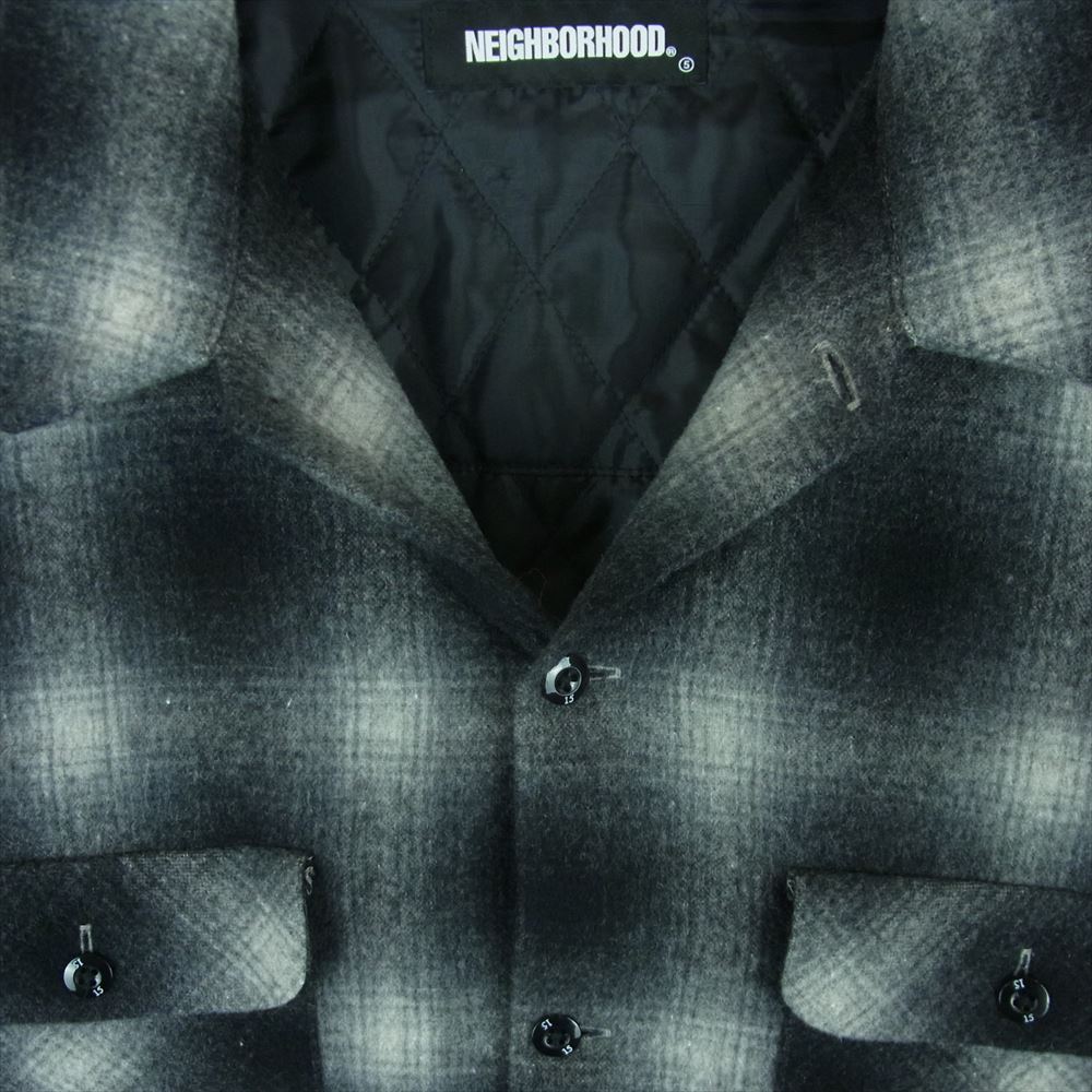 NEIGHBORHOOD ネイバーフッド 20AW 202SINH-SHM02 FADE W-SHIRT LS ウール フランネル フェード 裏地キルティング チェック 中綿 長袖 シャツ ジャケット グレー系 ブラック系 XL【中古】