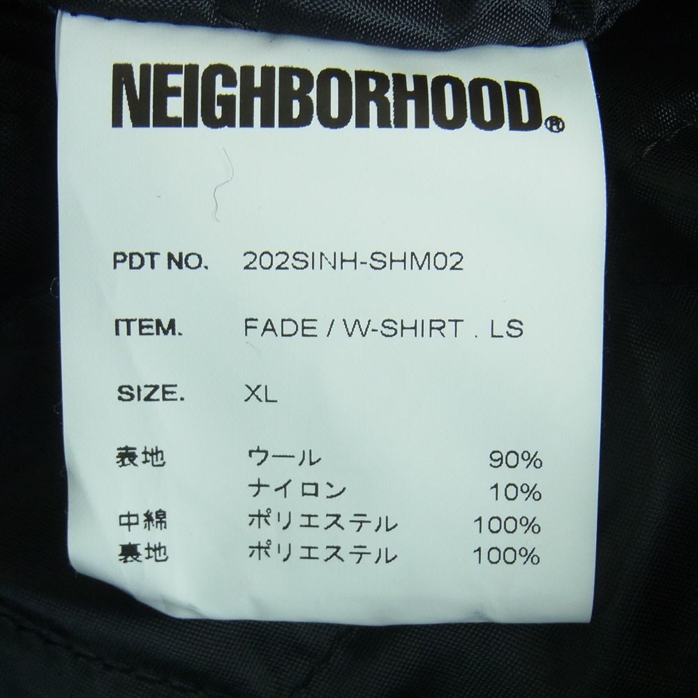 NEIGHBORHOOD ネイバーフッド 20AW 202SINH-SHM02 FADE W-SHIRT LS ウール フランネル フェード 裏地キルティング チェック 中綿 長袖 シャツ ジャケット グレー系 ブラック系 XL【中古】