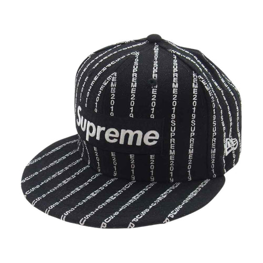 Supreme シュプリーム 19SS NEW ERA ニューエラ Text Stripe BOX LOGO ボックスロゴ テキスト ストライプ キャップ 帽子 ブラック系 58.7cm【中古】