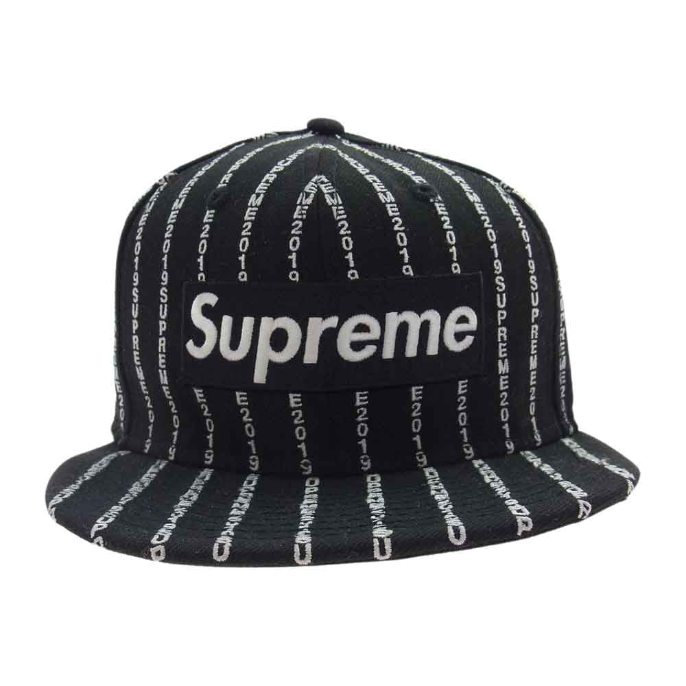 Supreme シュプリーム 19SS NEW ERA ニューエラ Text Stripe BOX LOGO ボックスロゴ テキスト ストライプ キャップ 帽子 ブラック系 58.7cm【中古】