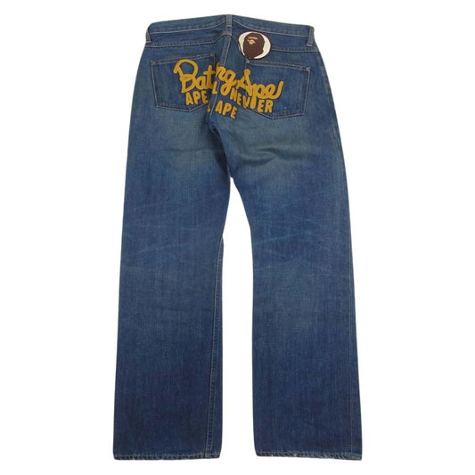 A BATHING APE アベイシングエイプ チャンピオン バック刺繍 デニム パンツ インディゴブルー系 M【中古】